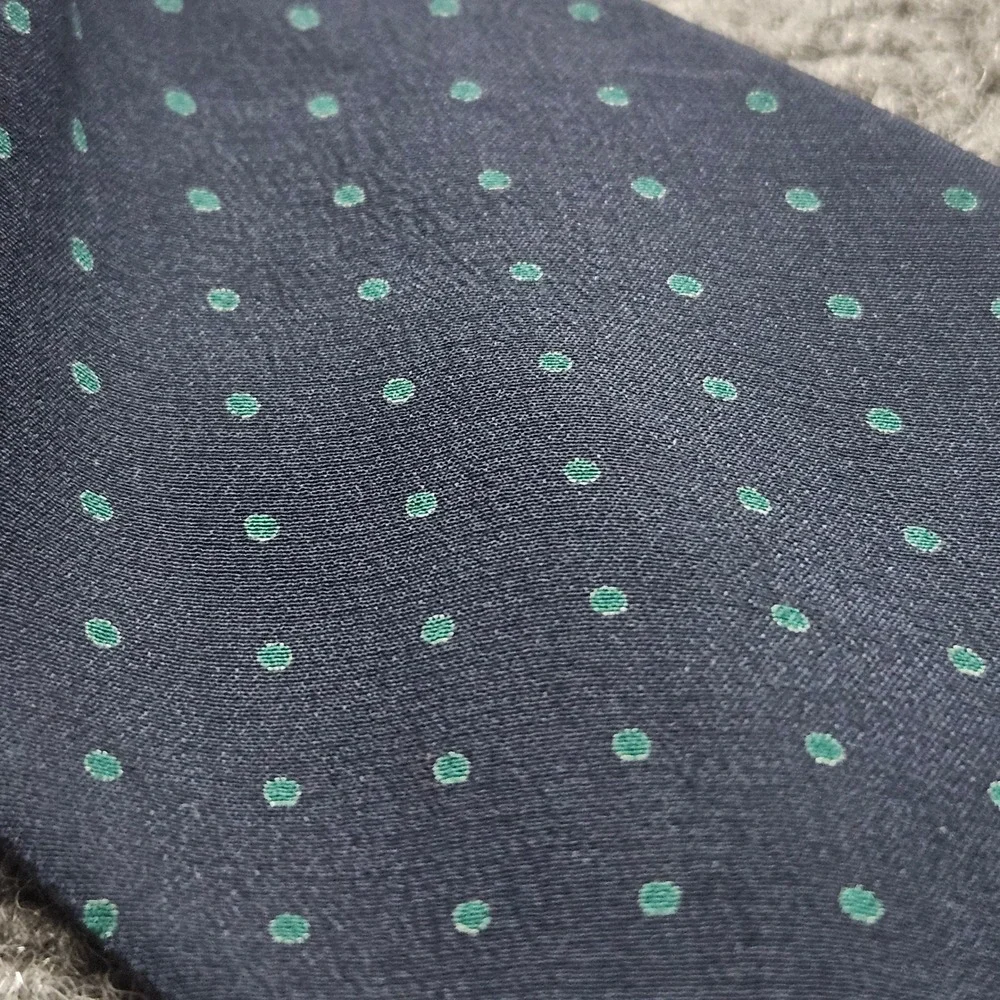 Cedrics All Silk Handmade Italy Tie Navy Blue Teal‎ Polka Dot Preppy Classic